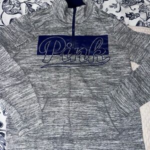 Gray Quarter-Zip Pullover with Blue Logo PINK Victoria’s Secret women’s small